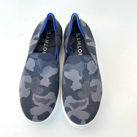 ROTHY’S The Original Slip On Grey Camouflage Blue Trim Comfy Sneakers Sz 6 - Picture 6 of 16
